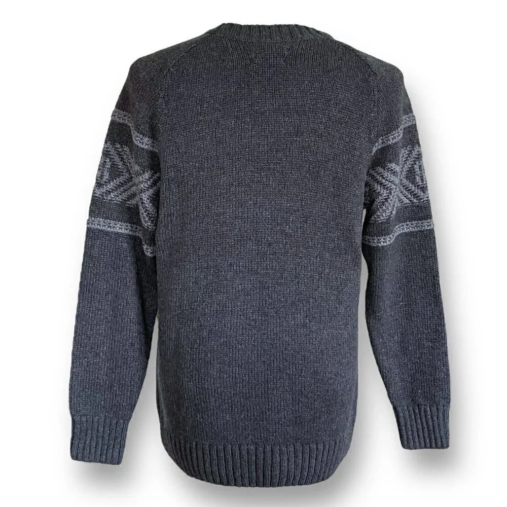 Eddie Bauer Mens Sweater Sz Large Gray Cotton Wool Ski Nordic Knit Pullover - Picture 6 of 7